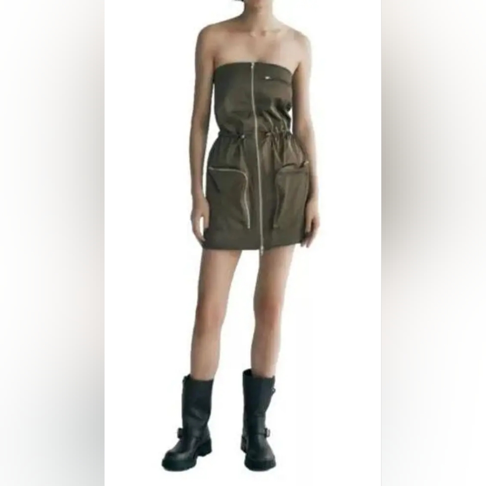 Zara Safari Dark Olive Green Mini Dress